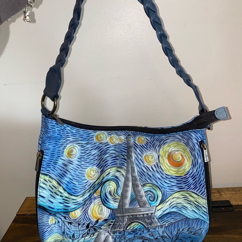 Anuschka Hand Painted Leather A Starry Night Purse w Matching Wallet